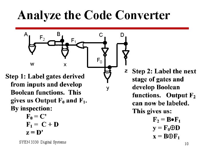 Analyze the Code Converter A F 2 w B F 1 x D C