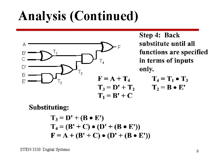 Analysis (Continued) A B' C T 1 T 4 D' B E' F T