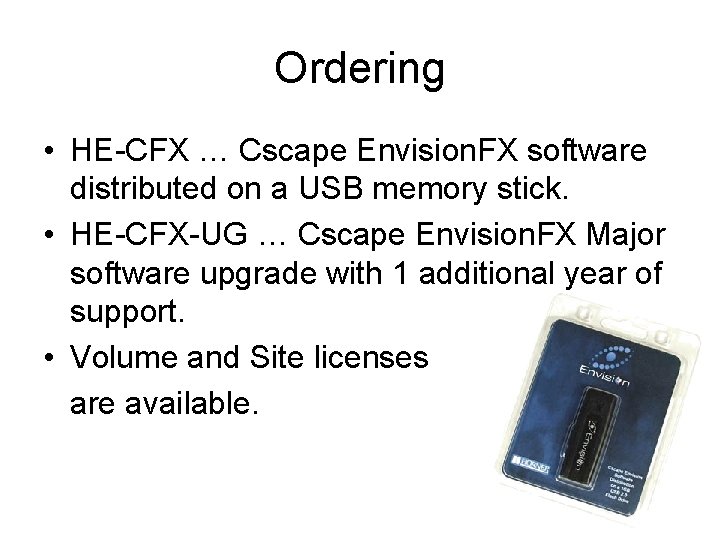 Ordering • HE-CFX … Cscape Envision. FX software distributed on a USB memory stick.