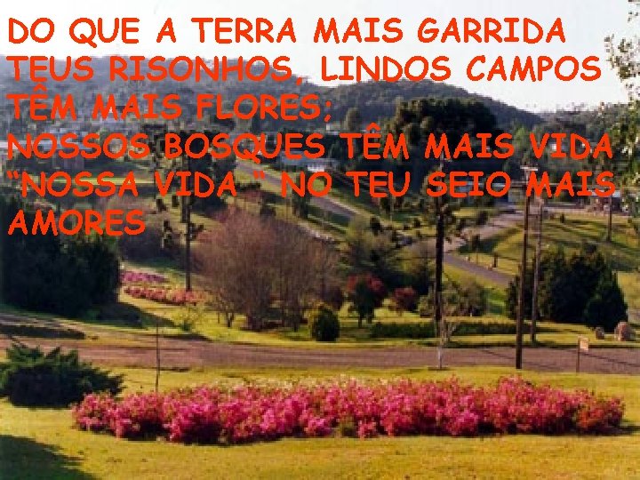 DO QUE A TERRA MAIS GARRIDA TEUS RISONHOS, LINDOS CAMPOS TÊM MAIS FLORES; NOSSOS