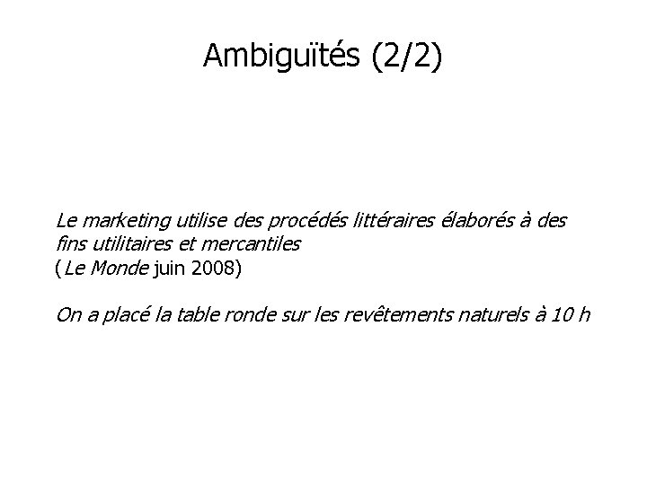 Ambiguïtés (2/2) Le marketing utilise des procédés littéraires élaborés à des fins utilitaires et