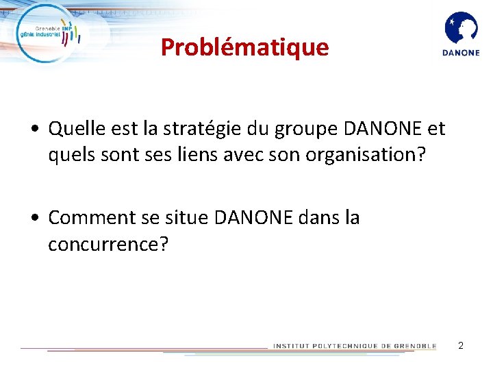 Problématique • Quelle est la stratégie du groupe DANONE et quels sont ses liens Problématique • Quelle est la stratégie du groupe DANONE et quels sont ses liens