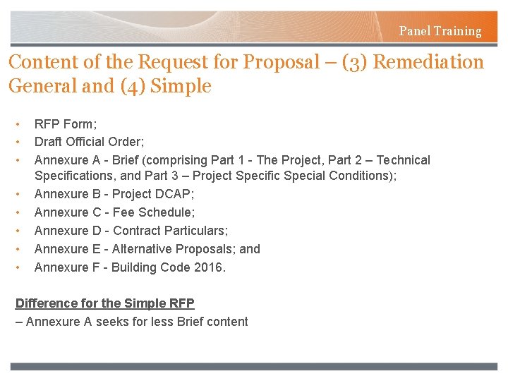 Panel Training Content of the Request for Proposal – (3) Remediation General and (4)