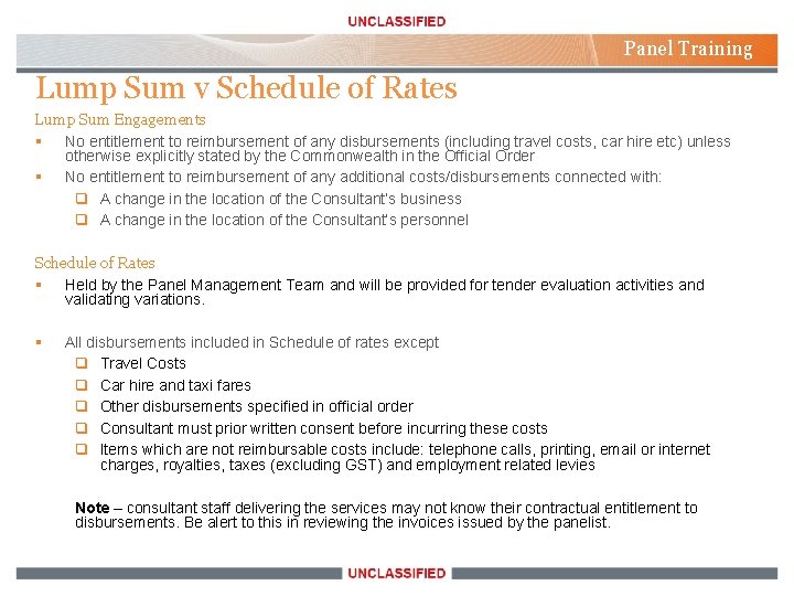 Panel Training Lump Sum v Schedule of Rates Lump Sum Engagements § No entitlement