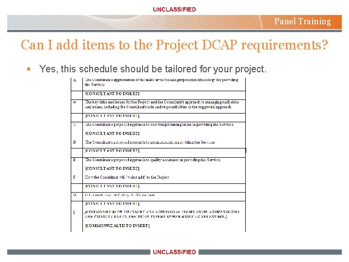 Panel Training Can I add items to the Project DCAP requirements? § Yes, this