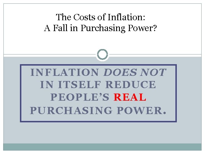 The Costs of Inflation: A Fall in Purchasing Power? INFLATION DOES NOT IN ITSELF