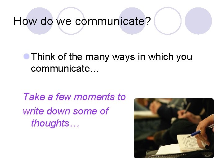 How do we communicate? l Think of the many ways in which you communicate…