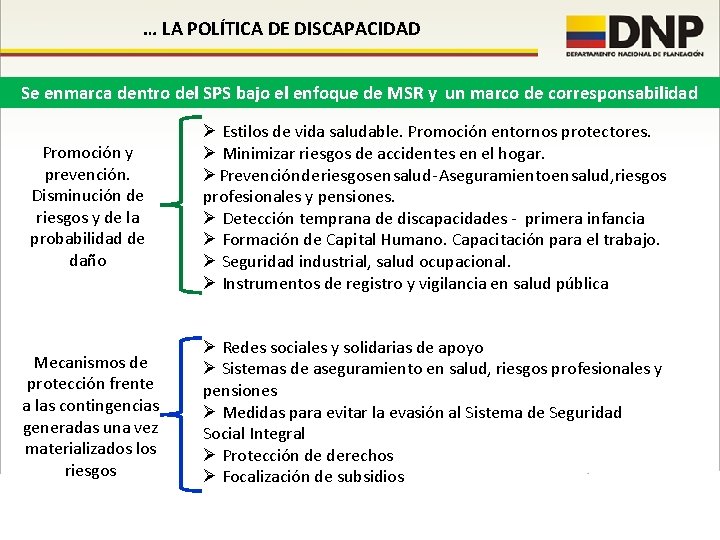 … LA POLÍTICA DE DISCAPACIDAD Se enmarca dentro del SPS bajo el enfoque de