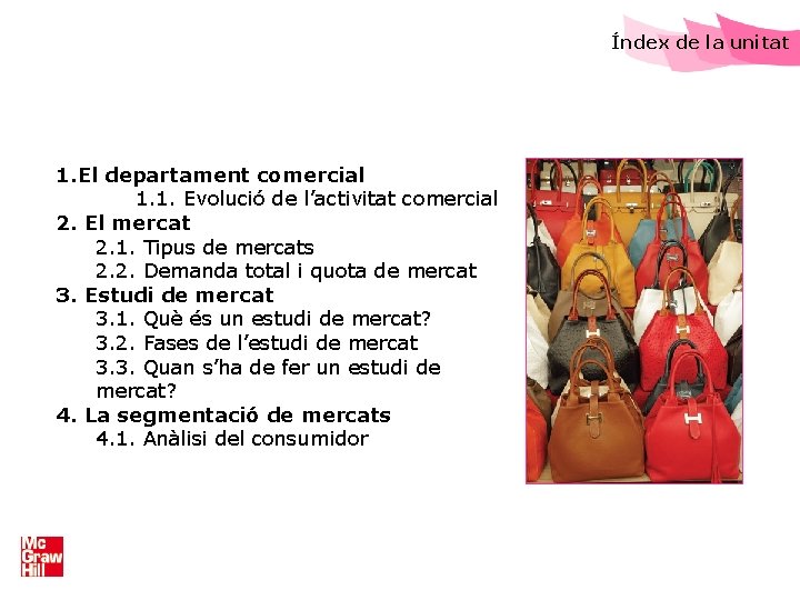 Índex de la unitat 1. El departament comercial 1. 1. Evolució de l’activitat comercial