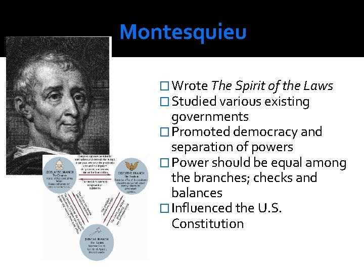 Montesquieu � Wrote The Spirit of the Laws � Studied various existing governments �