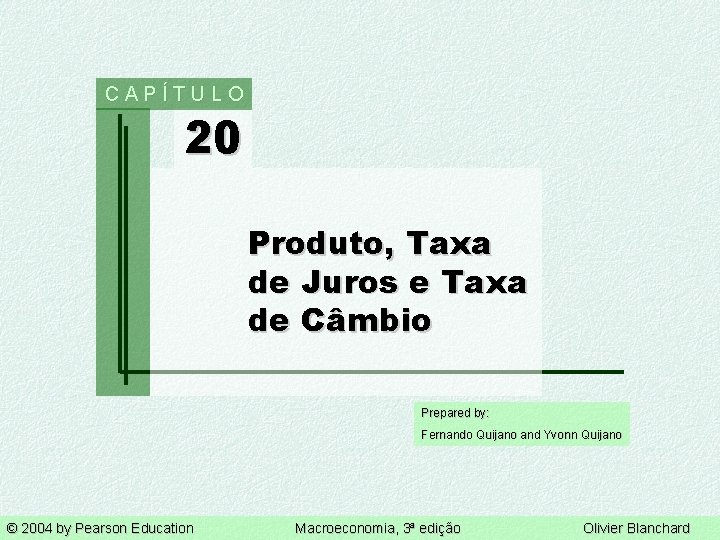 CAPÍTULO 20 Produto, Taxa de Juros e Taxa de Câmbio Prepared by: Fernando Quijano