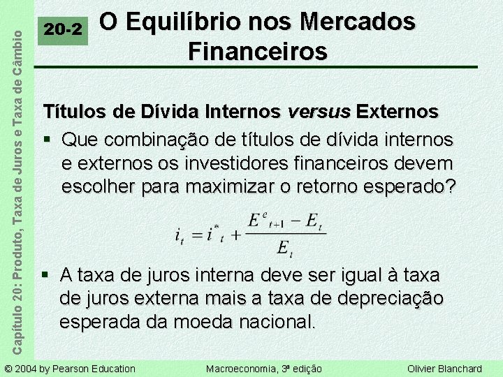 Capítulo 20: Produto, Taxa de Juros e Taxa de Câmbio 20 -2 O Equilíbrio