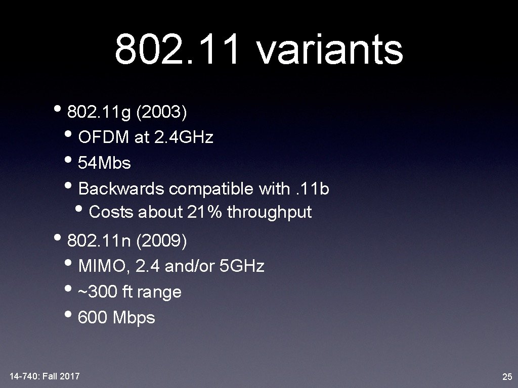 802. 11 variants • 802. 11 g (2003) • OFDM at 2. 4 GHz