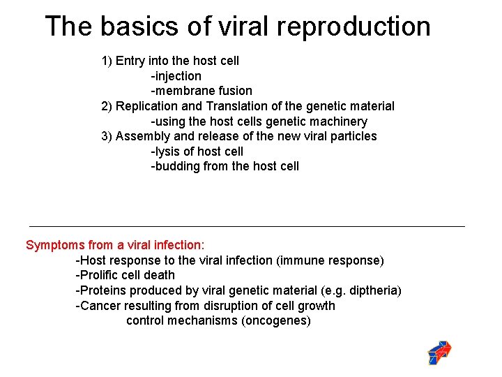 The basics of viral reproduction 1) Entry into the host cell -injection -membrane fusion