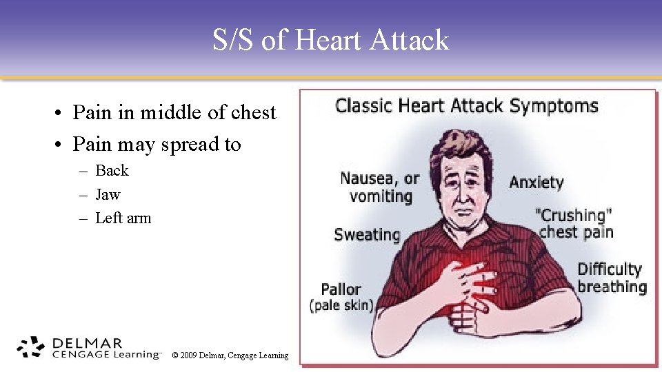 S/S of Heart Attack • Pain in middle of chest • Pain may spread