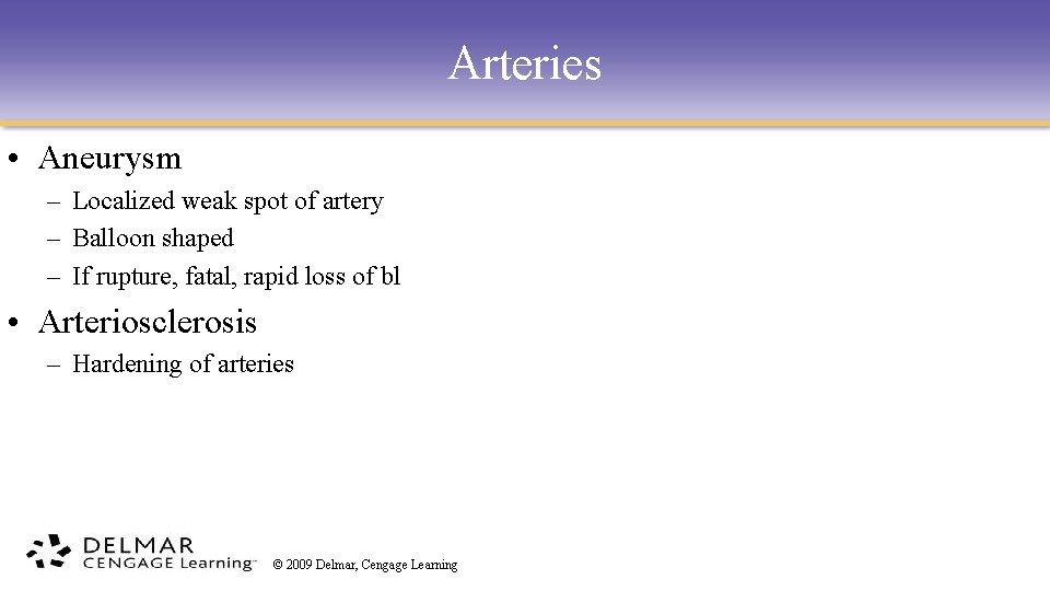 Arteries • Aneurysm – Localized weak spot of artery – Balloon shaped – If