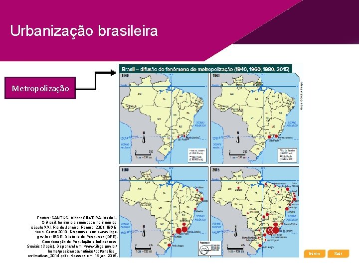 Urbanização brasileira Metropolização Fontes: SANTOS, Milton; SILVEIRA, Maria L. O Brasil: território e sociedade