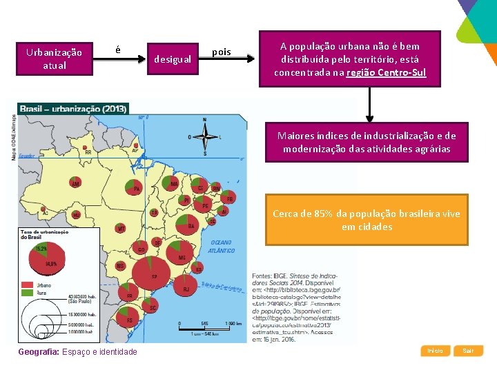 Urbanização atual é desigual pois A população urbana não é bem distribuída pelo território,