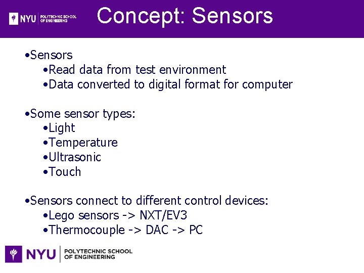 Engineering Sensor Principles How Get Data EG 1003 Introduction to Engineering and Design Laboratory