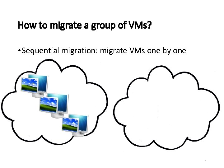 How to migrate a group of VMs? • Sequential migration: migrate VMs one by