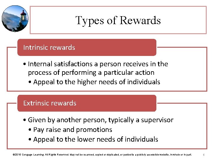 Types of Rewards Intrinsic rewards • Internal satisfactions a person receives in the process