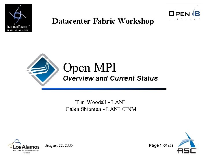 Datacenter Fabric Workshop Open MPI Overview and Current Status Tim Woodall - LANL Galen