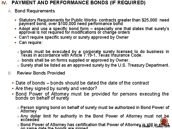 IV. PAYMENT AND PERFORMANCE BONDS (IF REQUIRED) A. Bond Requirements § Statutory Requirements for