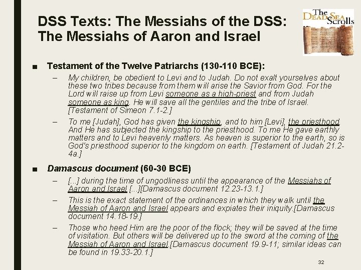 DSS Texts: The Messiahs of the DSS: The Messiahs of Aaron and Israel ■