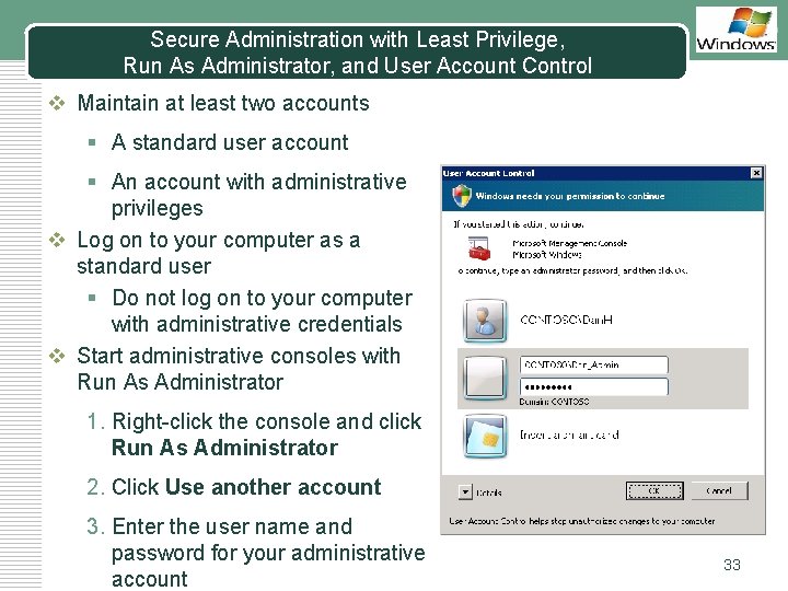 Secure Administration with Least Privilege, Run As Administrator, and User Account Control LOGO v