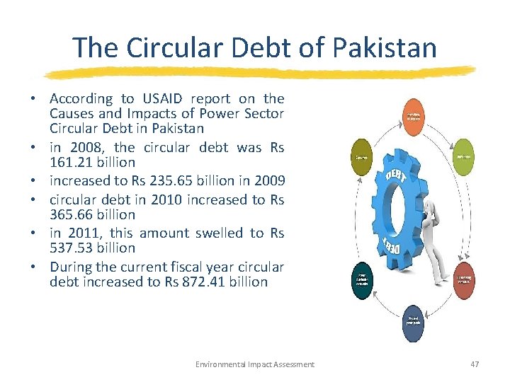 The Circular Debt of Pakistan • According to USAID report on the Causes and
