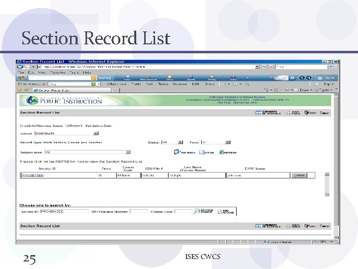 Section Record List 25 ISES CWCS 