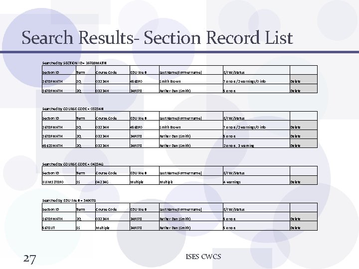 Search Results- Section Record List Searched by SECTION ID = 16789 MATH Section ID