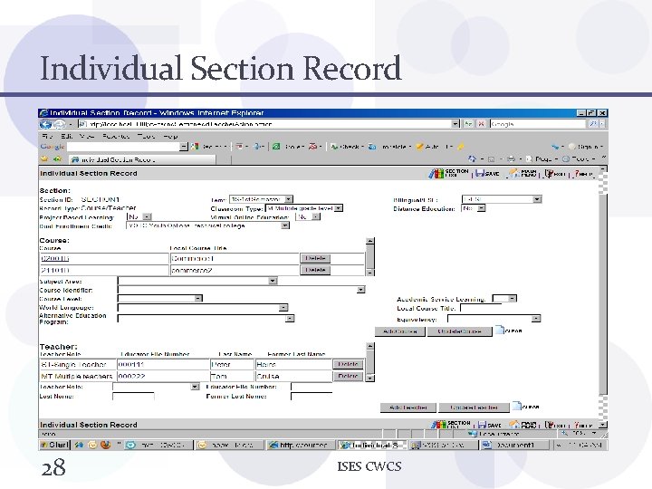 Individual Section Record 28 ISES CWCS 