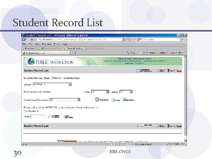 Student Record List 30 ISES CWCS 