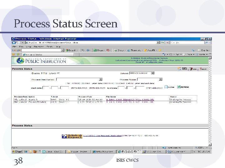 Process Status Screen 38 ISES CWCS 