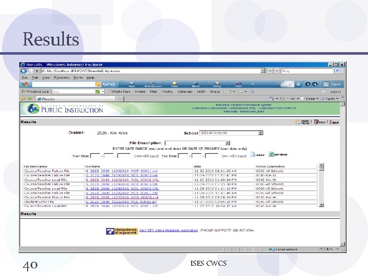 Results 40 ISES CWCS 