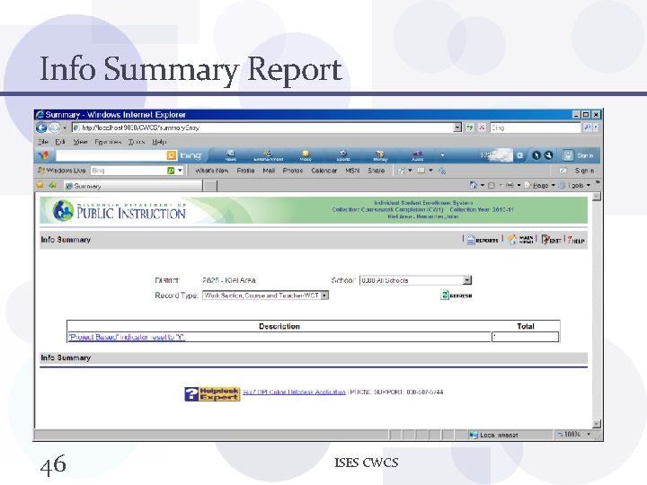 Info Summary Report 46 ISES CWCS 