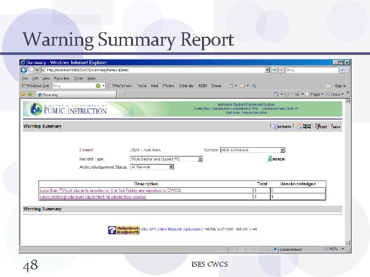 Warning Summary Report 48 ISES CWCS 