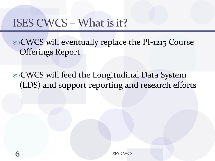 ISES CWCS – What is it? CWCS will eventually replace the PI-1215 Course Offerings