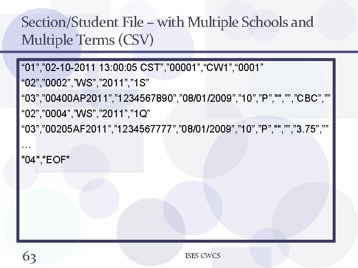 Section/Student File – with Multiple Schools and Multiple Terms (CSV) “ 01”, ” 02