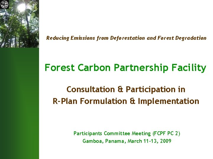 Reducing Emissions from Deforestation and Forest Degradation Forest Carbon Partnership Facility Consultation & Participation