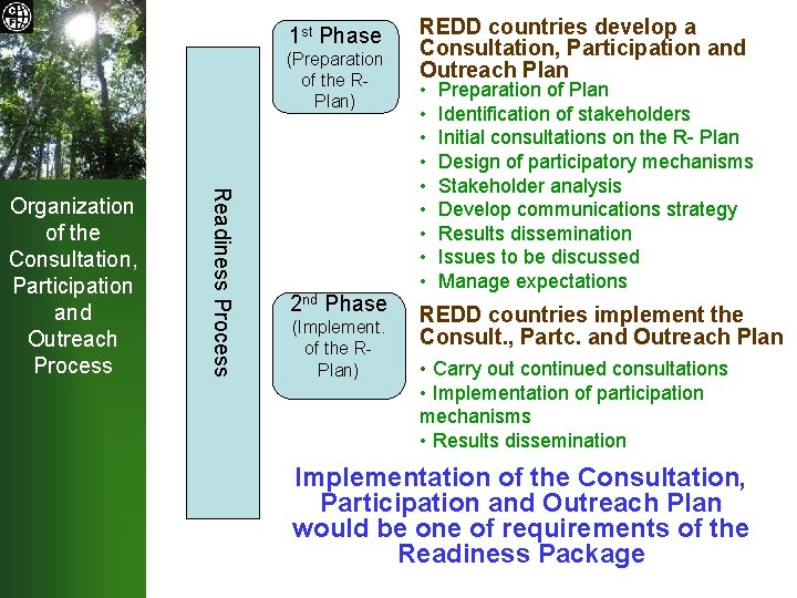 1 st Phase (Preparation of the RPlan) Readiness Process Organization of the Consultation, Participation