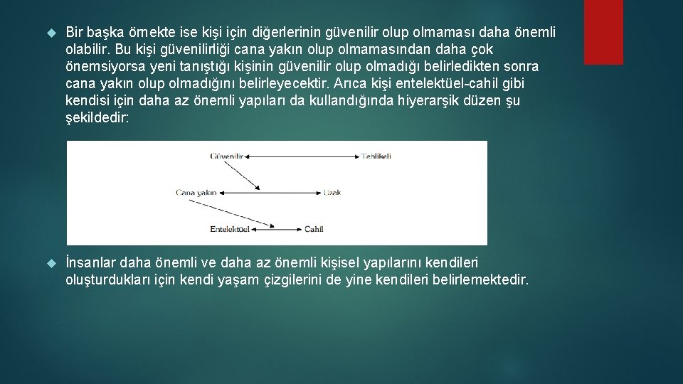  Bir başka örnekte ise kişi için diğerlerinin güvenilir olup olmaması daha önemli olabilir.