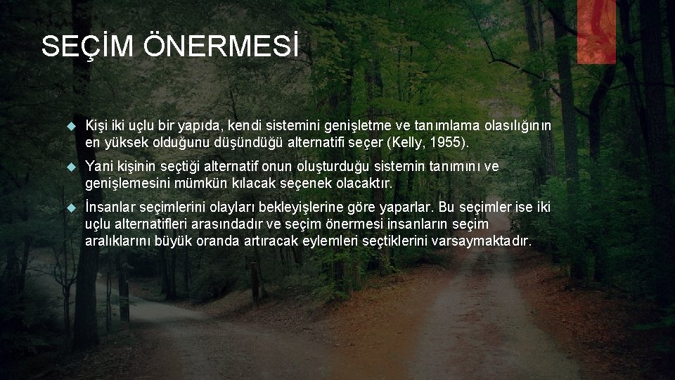 SEÇİM ÖNERMESİ Kişi iki uçlu bir yapıda, kendi sistemini genişletme ve tanımlama olasılığının en