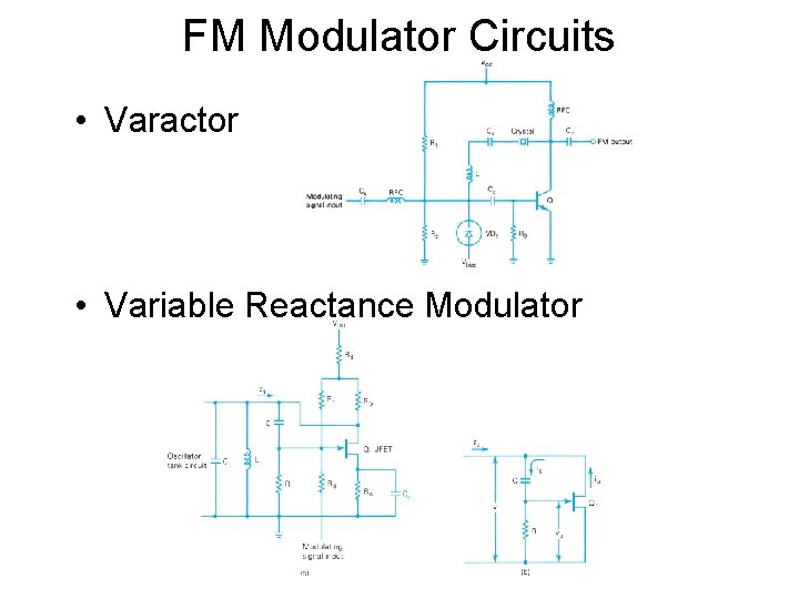 FM Modulator Circuits • Varactor • Variable Reactance Modulator 