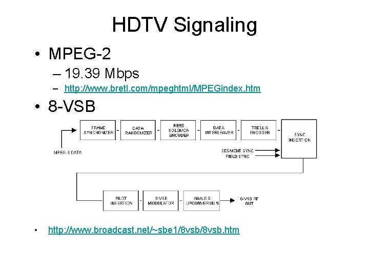 HDTV Signaling • MPEG-2 – 19. 39 Mbps – http: //www. bretl. com/mpeghtml/MPEGindex. htm