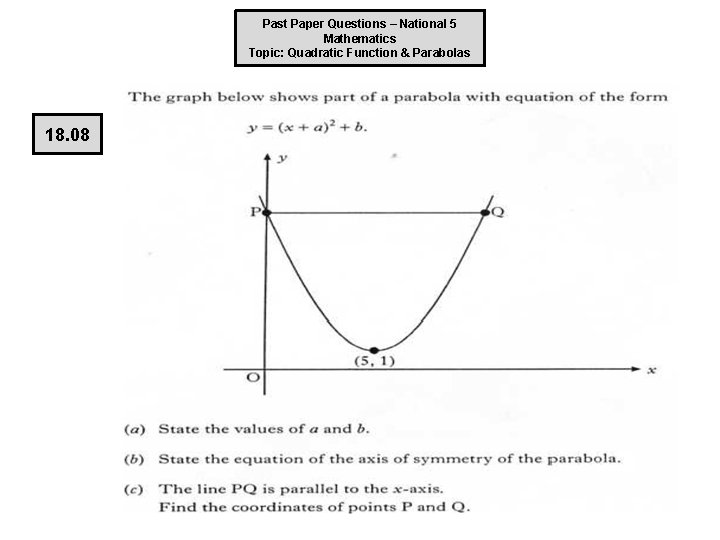 Past Paper Questions – National 5 Mathematics Topic: Quadratic Function & Parabolas 18. 08