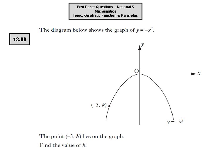 Past Paper Questions – National 5 Mathematics Topic: Quadratic Function & Parabolas 18. 09