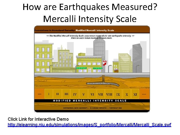 How are Earthquakes Measured? Mercalli Intensity Scale Click Link for Interactive Demo http: //elearning.