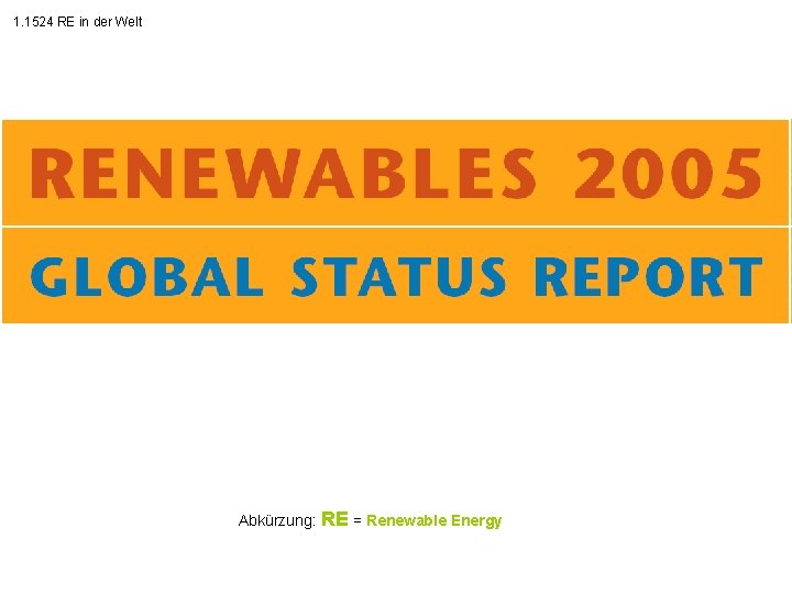 1. 1524 RE in der Welt Abkürzung: RE = Renewable Energy 